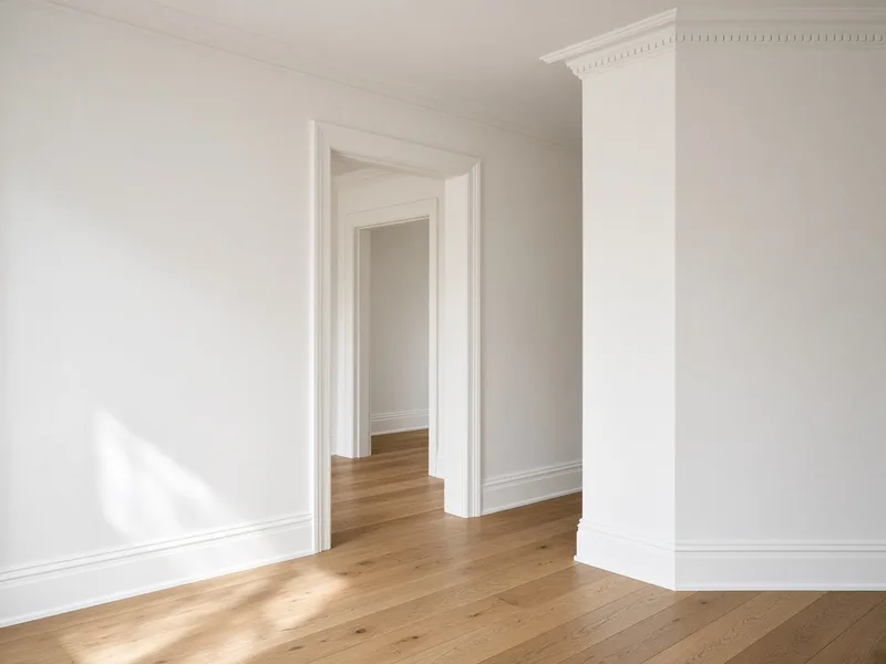Freshly painted walls with crisp white trim and baseboards