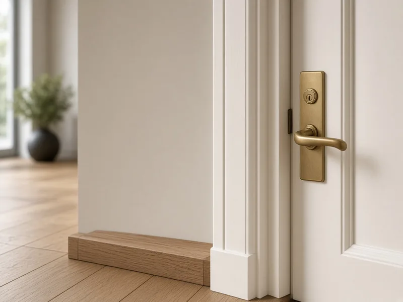 Painted door casing and trim with brass door hardware